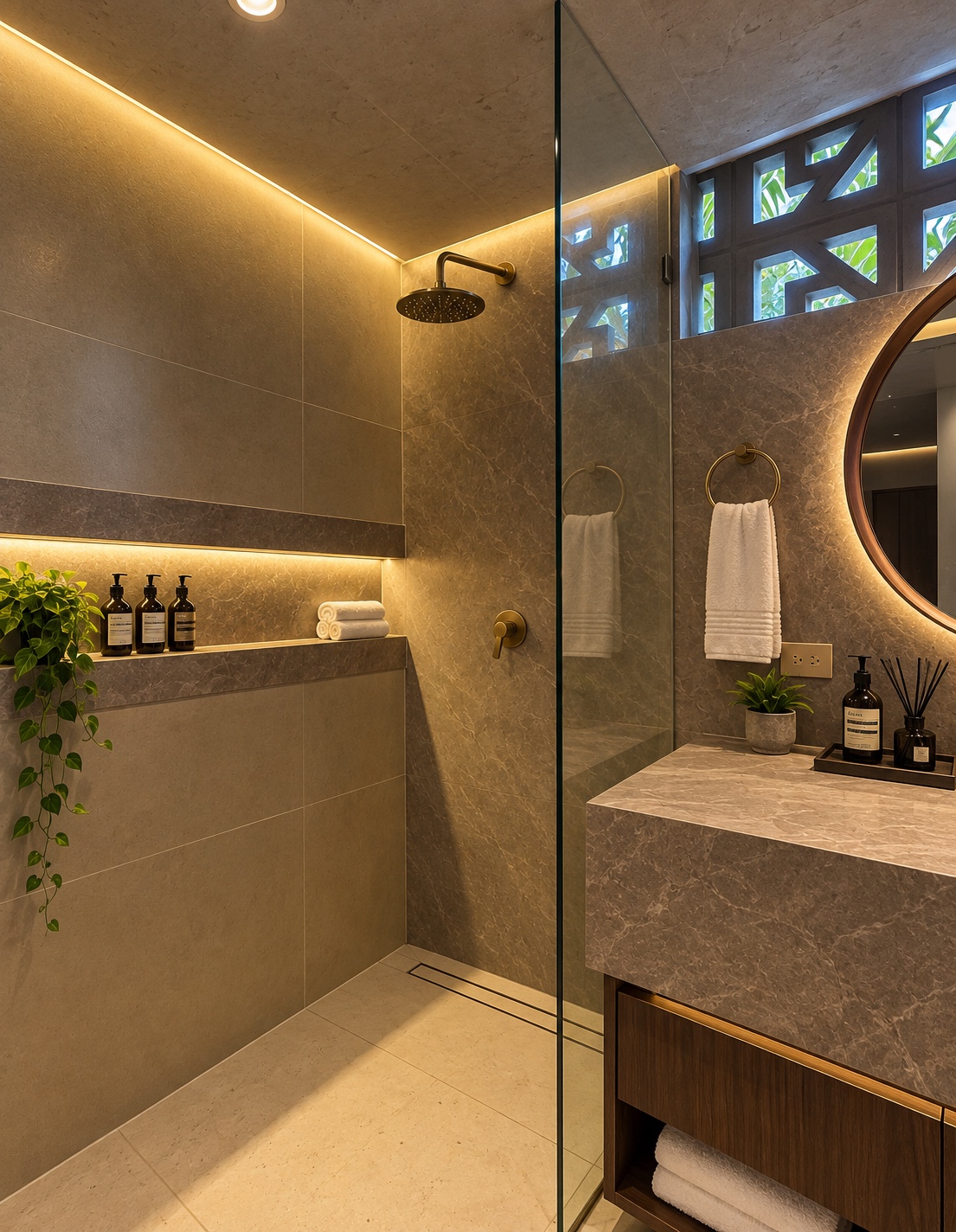 The King’s Room · Rain shower and illuminated bathroom niche