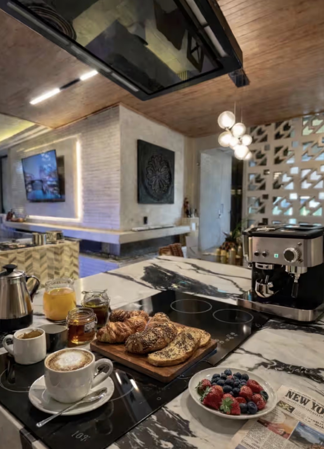 Coffee and breakfast at the second-floor kitchen counter