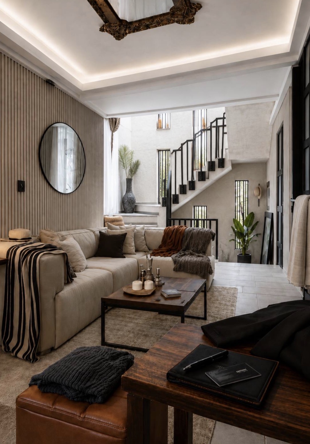 Second-floor living room beside the staircase